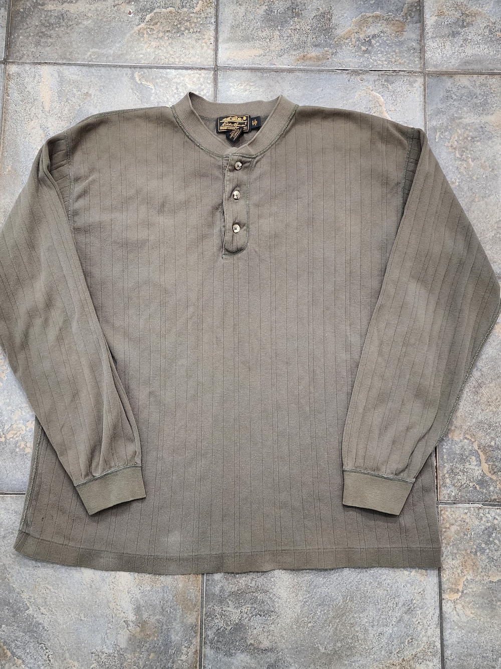 Vintage 90s Eddie Bauer Men's XL Long Sleeve Henley Ribbed Green Knit T Shirt